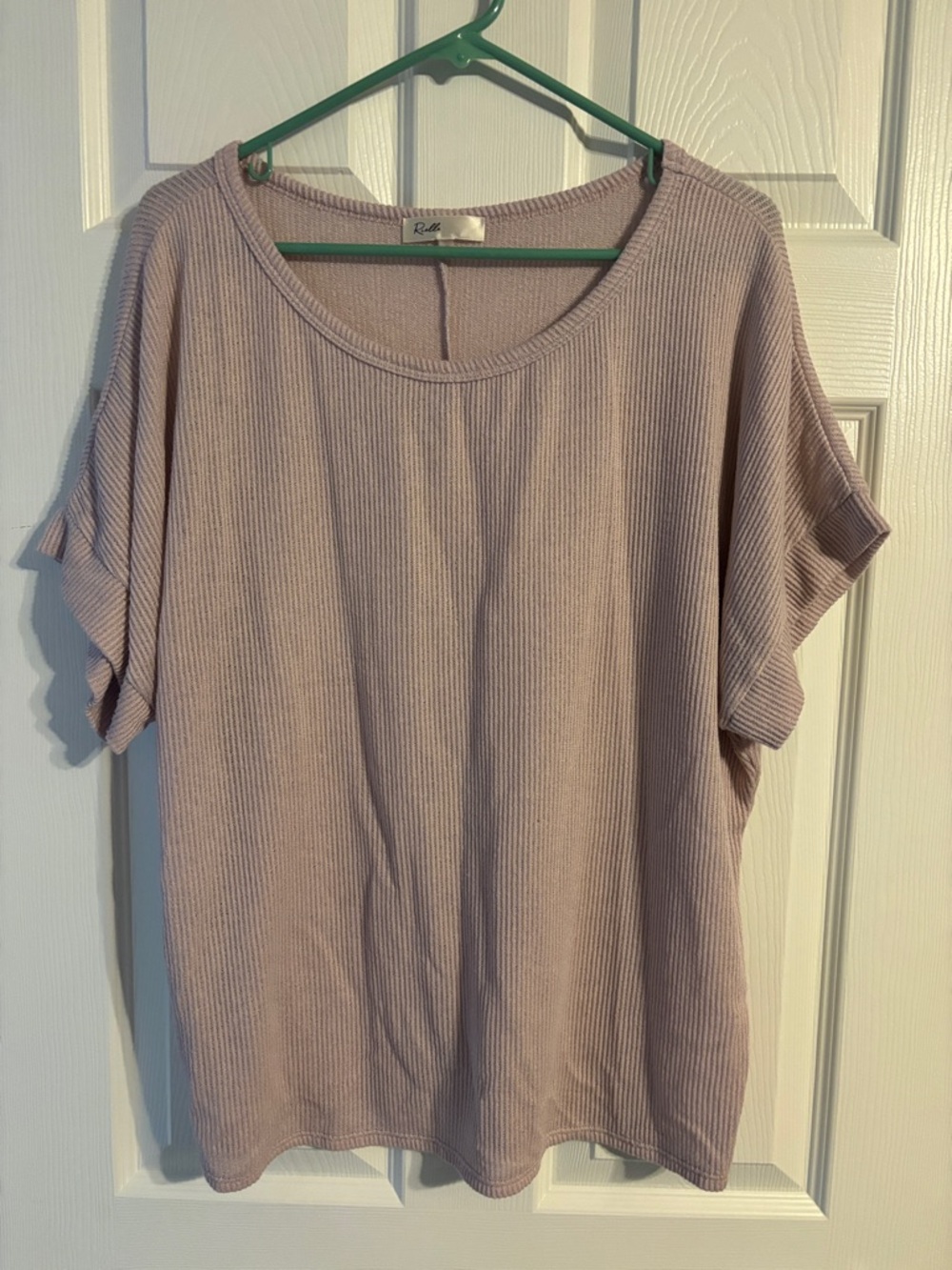 Elle Dusty Mauve Ribbed Short Sleeve Tee